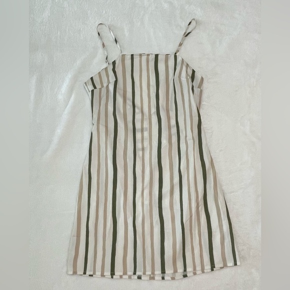 S/M Striped Open Back Tie Zip Summer Dress Green White Adjustable Straps Cute​ - Picture 3 of 5